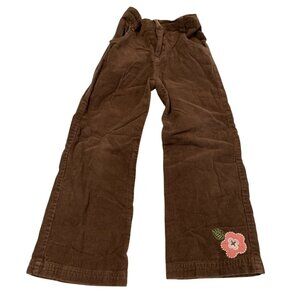 Kids Play GIrls Size 5 Brown Corduroy Pants Flower Pink Embroidered Patch